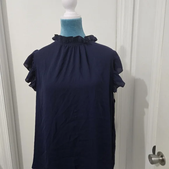 Navy Ruffle Sleeve Blouse - Picture 4 of 5